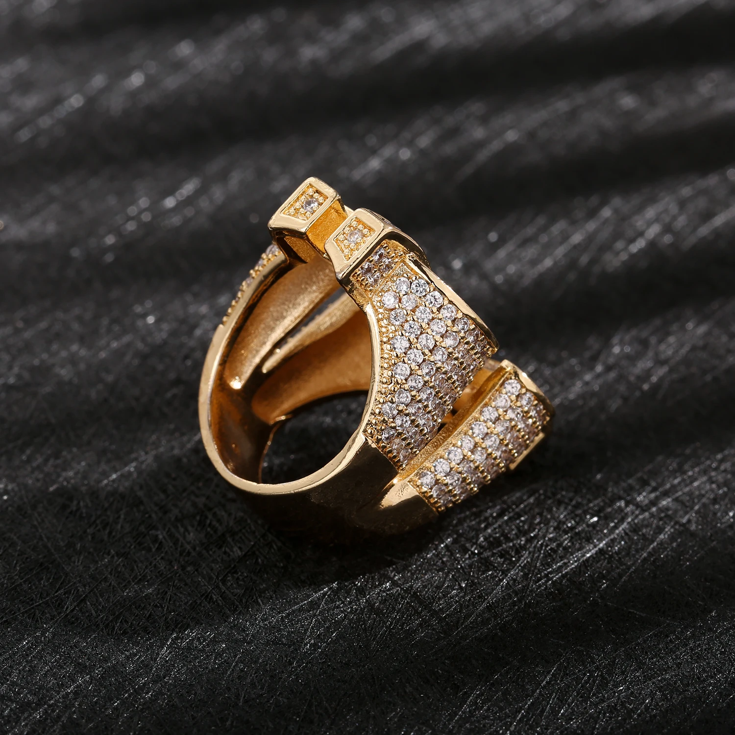 Popular Hollow Out US Dollar Sign Ring Fashion Punk Hip Hop Jewelry White Zircon Micro Paved Ring Club Party Gift