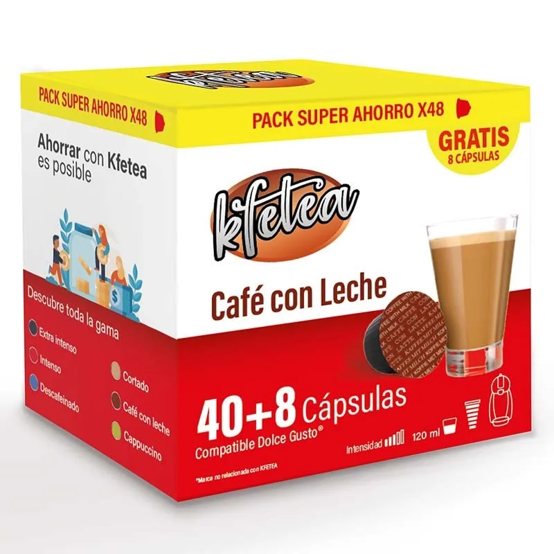 Café con Leche Dolce Gusto compatible marca Kfetea 48 cápsulas, Formato Super Ahorro 8436583660362 Raíz Inicio DOLCE GUSTO KF4807