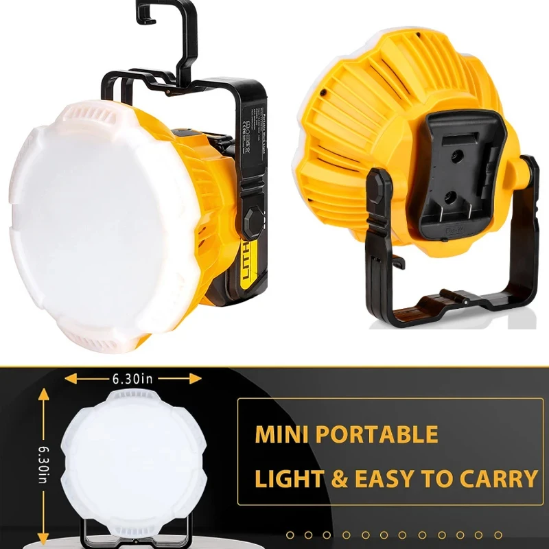 24W 2400LM Portable LED Work Light with Hook For Makita/Bosch/Dewalt/Milwaukee/Black Decker/Craftsman 18V 20V Lithium Battery