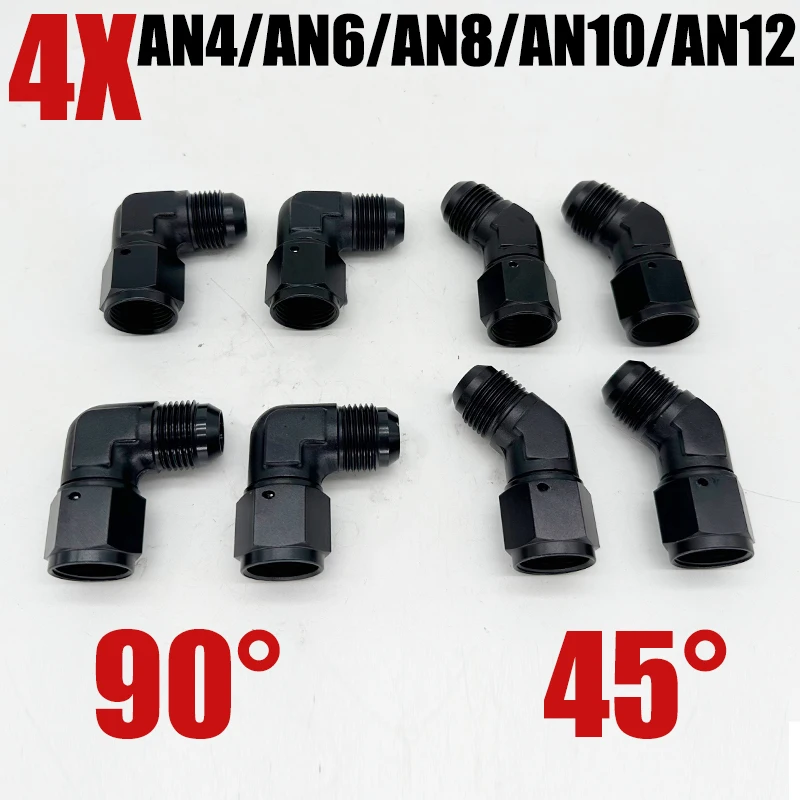 4X accesorios de combustible de aceite adaptador de manguera de combustible de aluminio anodizado 45 90 grados hembra 4AN 6AN 8AN 10AN 12AN adaptadores giratorios a macho negro