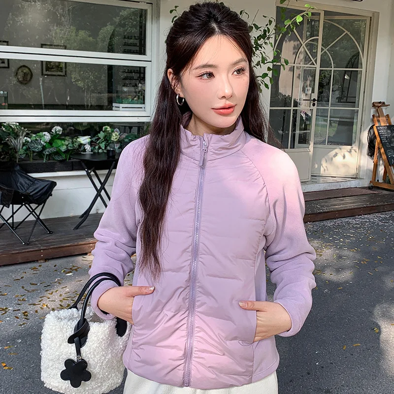 

Women's Fleece Down Jacket 90 White Duck Down Sportswear Warmth Winter Outerwear Zipper Closure Long Sleeve Coat