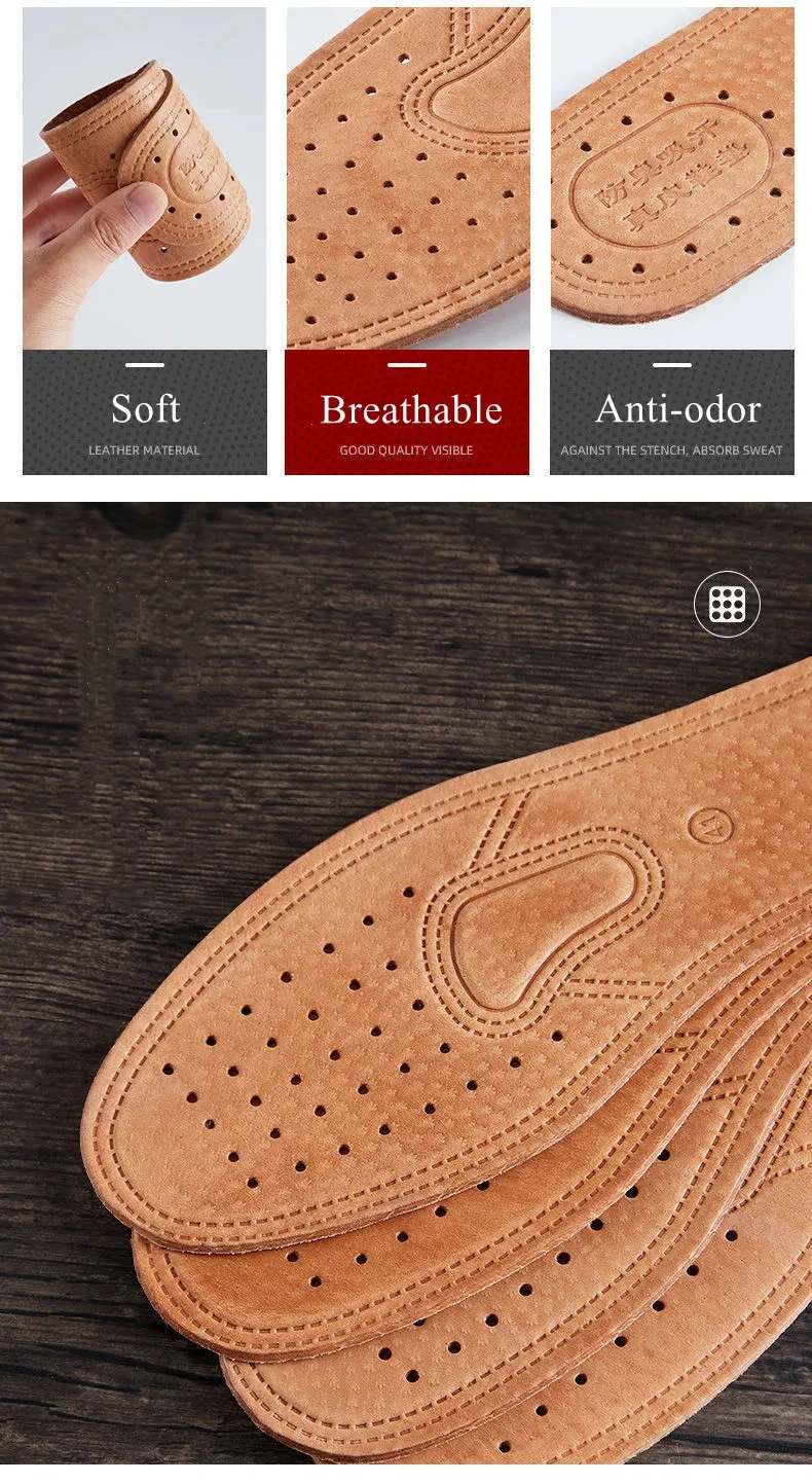 Herren-Ledereinlegesohlen, atmungsaktive Komfort-Einlegesohlen, Lederschuhe, geruchshemmende Schuhpolster, 2 Stück/4 Stück – Detail 7