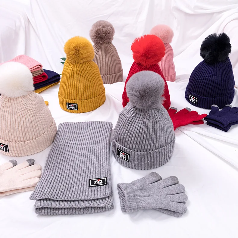 Gorro de invierno para niños, guantes para bufanda, de 2 a 10 años, de punto, forro polar cálido, conjunto de nieve, Envío Gratis