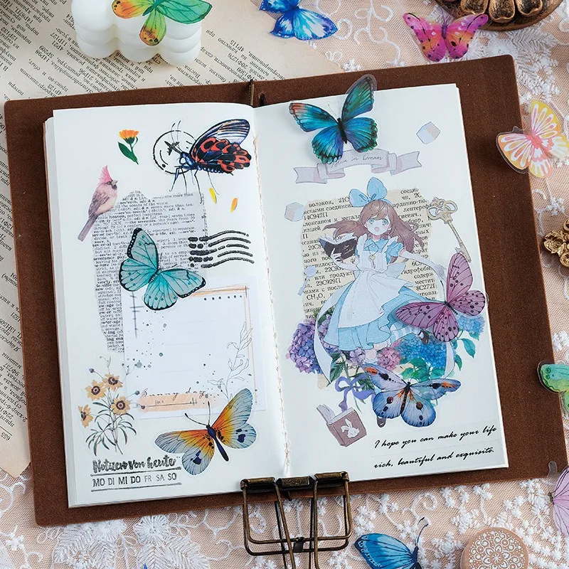 40 Pcs / Pack Colorful Butterfly Collection Material Sticker DIY Scrapbooking Album Refrigerator Wall Sticker Book Sticker