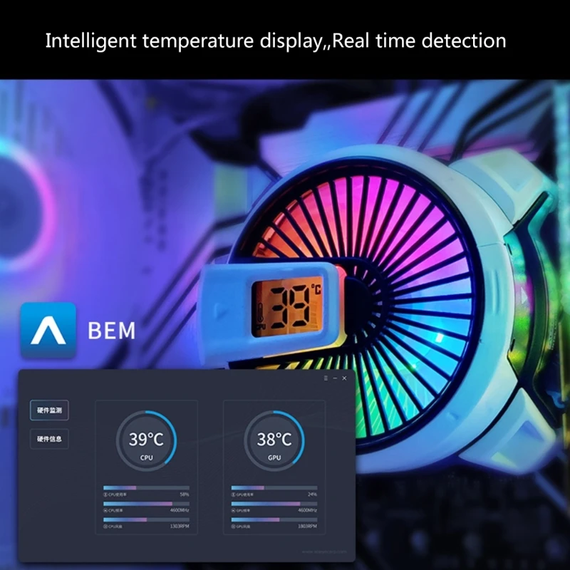 W90 CPU-koelventilator met temperatuurweergave en ARGB-verlichtingsventilator 90 mm Dropship