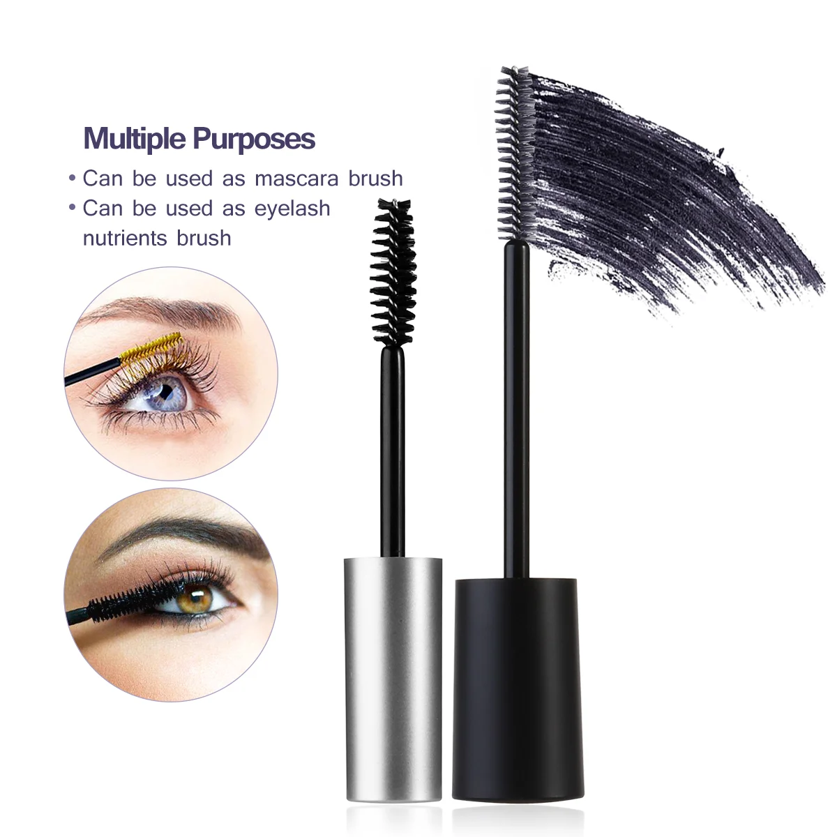 PIXNOR 2pcs 75ml Silver Empty Mascara Tube & 2pcs 10ml Black Empty Mascara Tube & 4pcs Funnels for Castor Oil