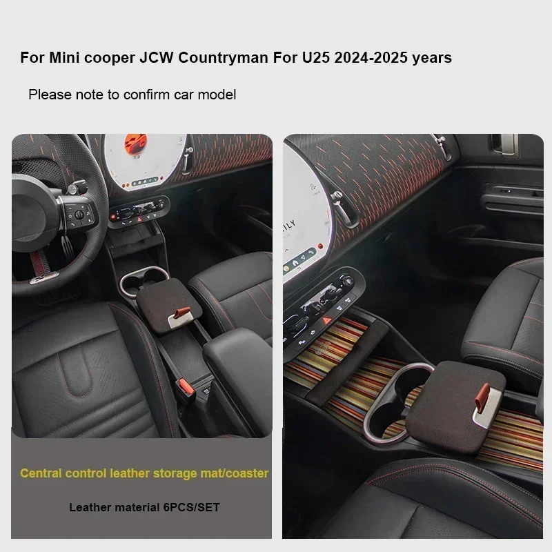 6Pcs For Mini Countryman U25 2024 2025 Leather Car Door Groove Mat Slot Cup Holder Pad Anti-slip Decoration Cover