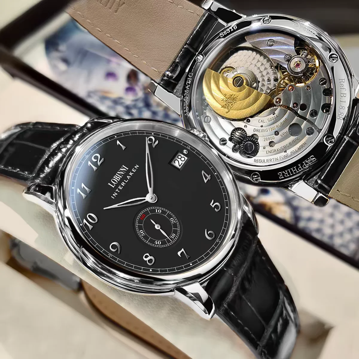 Lobinni Men Automatic Watch 40mm Mechanical Wristwatch 50m Waterproof Sapphire Mirror Luminous Micro Rotor Hangzhou8000