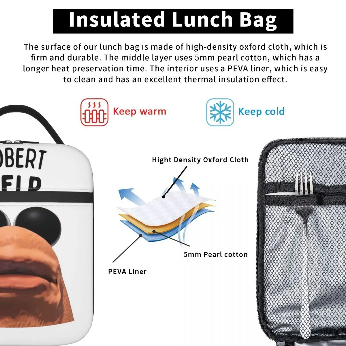 Marcus The Worm Robert Help Insulated Lunch Bag for Women Kids Leakproof Food Boxes Thermal Lunch Box Tote