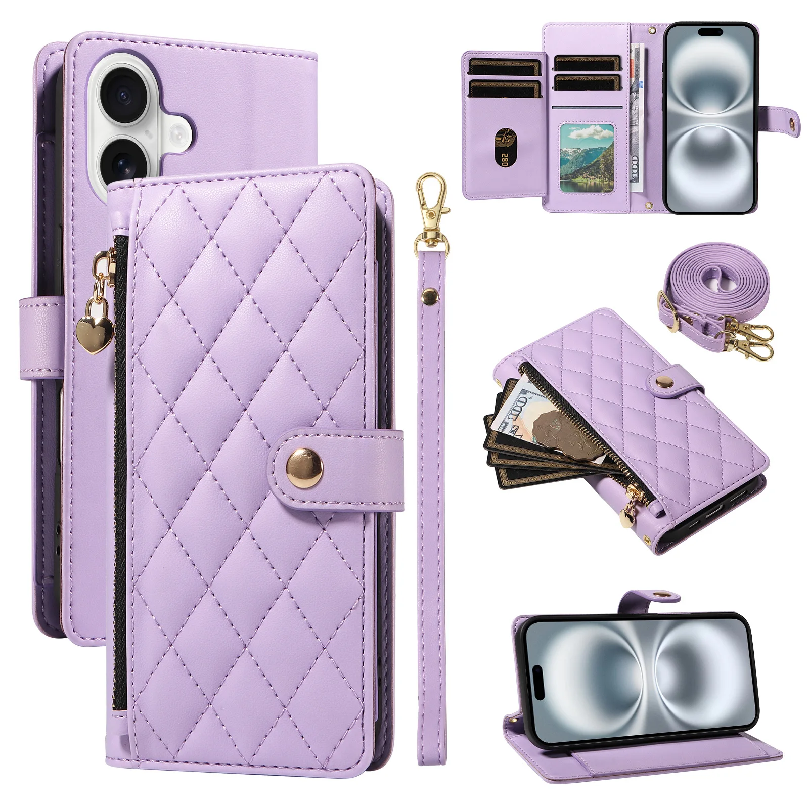 Diamond Leather Zipper Wallet Case For Samsung Galaxy Note 20 Ultra 10 Plus 9 8 Luxury Multi 5 Cards Lanyard Wrist Flip Cover