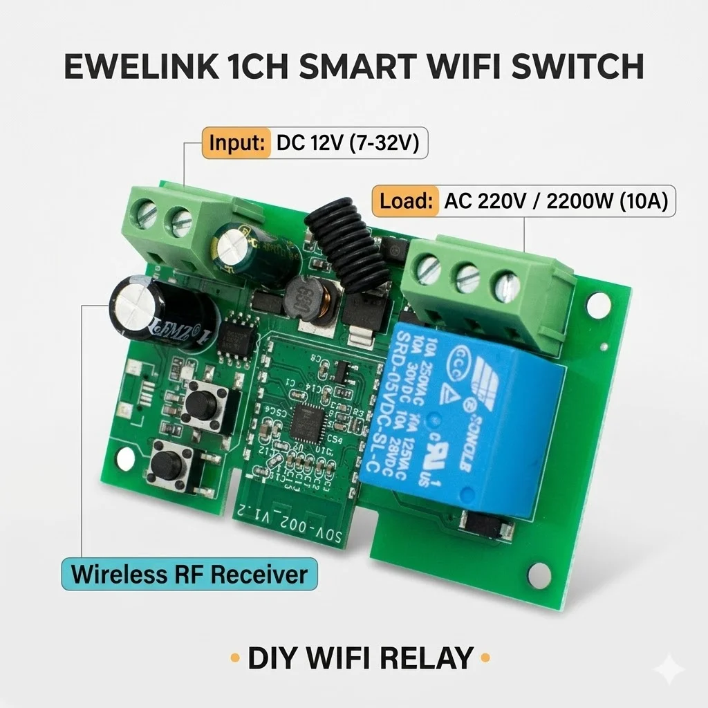 Smart Switch Wifi Relay Module 7-32V 85-250V Dry Contact Receiver 1CH 10A Controller Work With Ewelink APP
