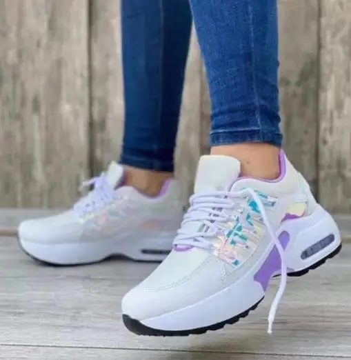 รองเท้าผ้าใบผู้หญิง2022ฤดูใบไม้ผลิฤดูใบไม้ร่วงใหม่ลูกไม้ขึ้นหนาด้านล่างรองเท้าแฟชั่นตาข่าย Breathable สุภาพสตรีกลางแจ้งสบายๆรองเท้า