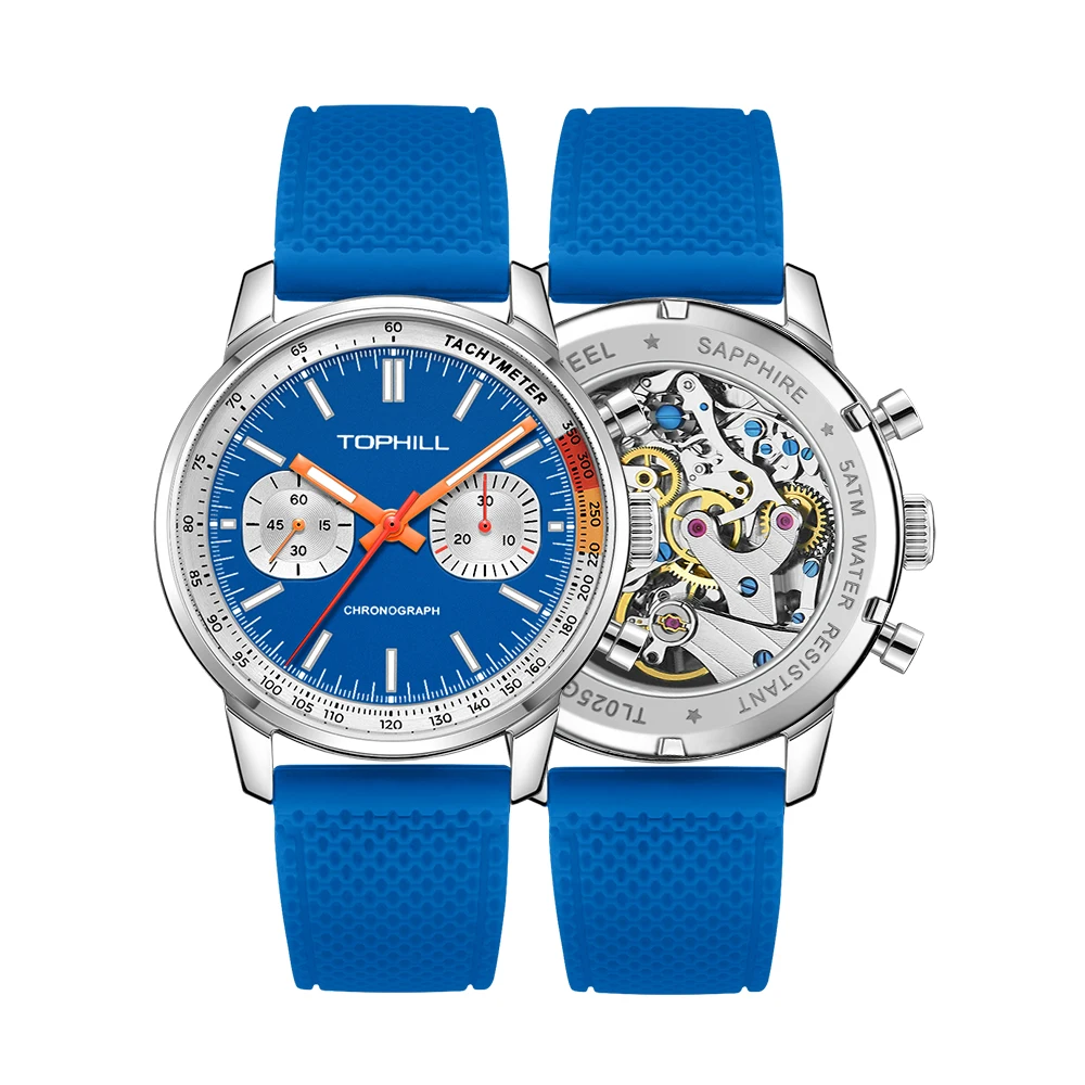 TOPHILL Sport Fashion Men\'s Watch with Seagull ST1901 Movement Wristwatch Mechanical Chronograph 1963 Sapphire Military Pilot