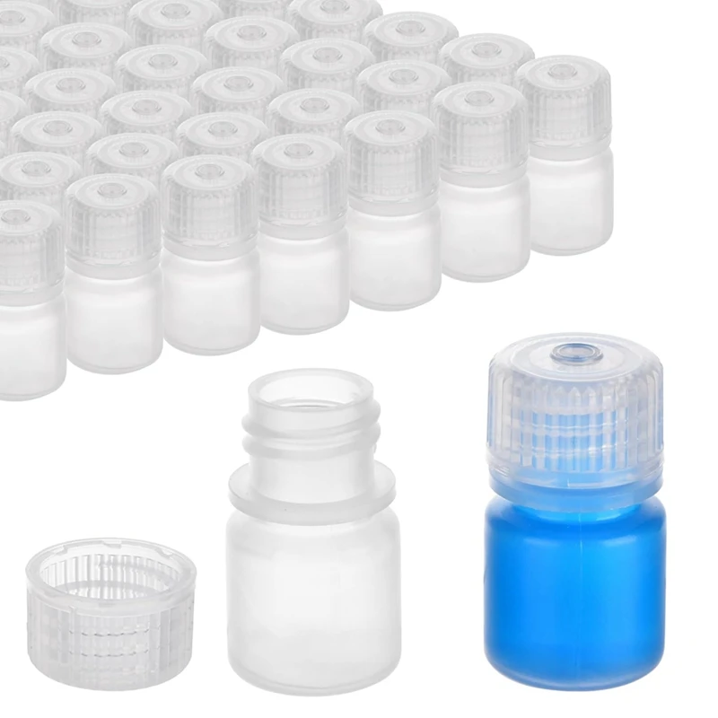 50 stuks 8 ml plastic flessenset brede mond reagensfles, kleine lege flessen, polypropyleen monsterfleskit