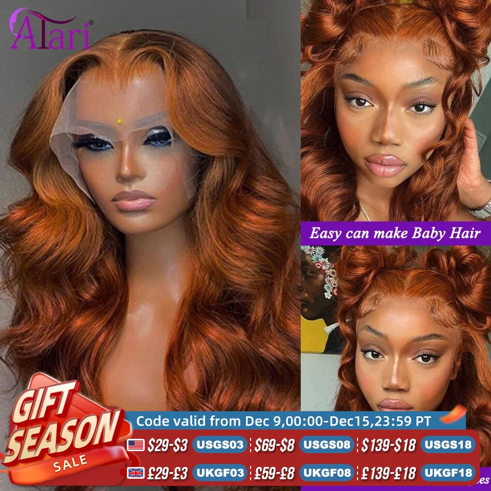 Dark Ginger 13X6 Transparent Lace Frontal Wig For Woman Ginger Brown Body Wave Lace Front Wig Preplucked Brazilian Remy Hair Wig