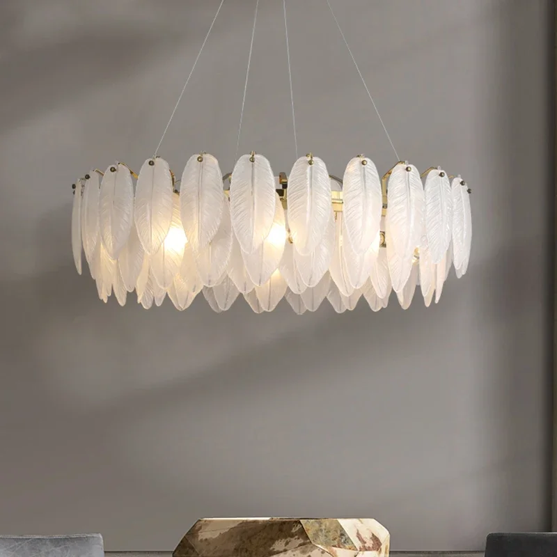 Artistic White Glass Goose Feather  LED chandelier creative villa bedroom Lighting Lustre Suspension Luminaire Lampen For Foyer