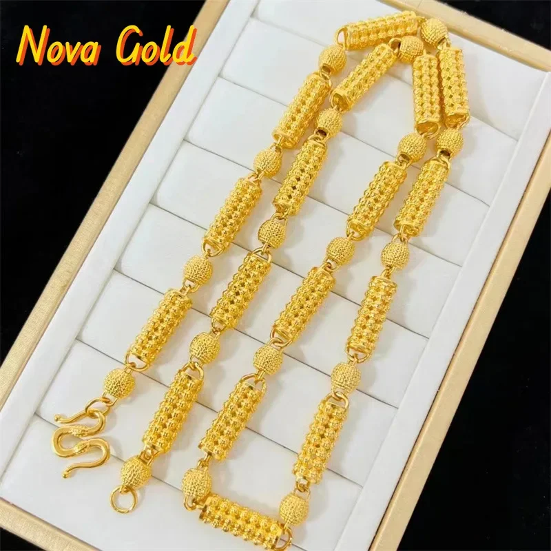 

NovaGlod Luxury 24K real gold jewelry hollow cylindrical beads men and women au9999 gold chain European and American accessories
