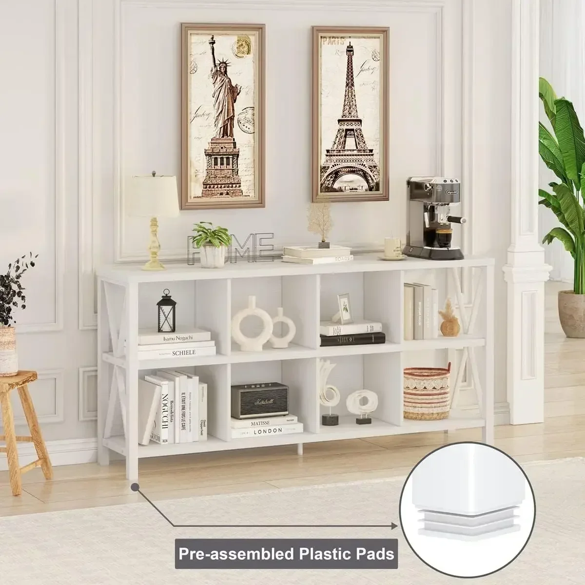 [سعر مخفض! شحن مجاني! ] رف كتب منظم للتخزين مكون من 8 مكعبات، خزانة كتب من الخشب الريفي، رف طويل أفقي صناعي