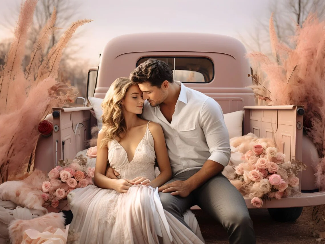 Mehomond Fotografie Hintergrund Valentinstag Boho rosa Blumen Auto Kinder Geburtstag Hochzeit Porträt Dekor Hintergrund Fotostudio