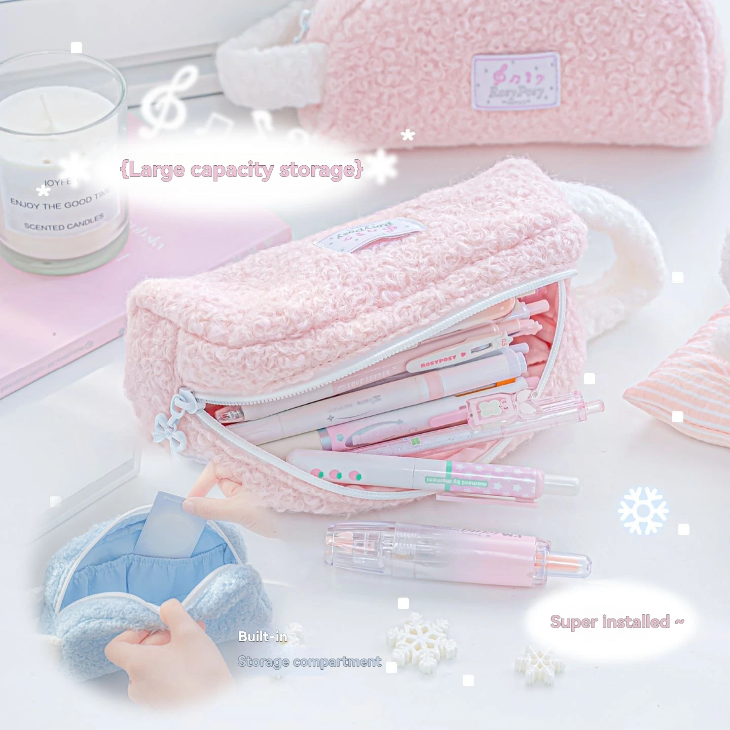 1 x Aufbewahrungs-Federmäppchen mit großem Fassungsvermögen, cremefarbenes Federmäppchen für Studenten