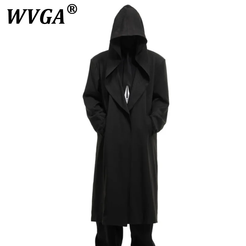 

WVGA Trench Coat Autumn Winter New Man Tide Darkwear No Button Trendy Design Niche Chic Casual Long Sleeve Hooded Top Ins W10318
