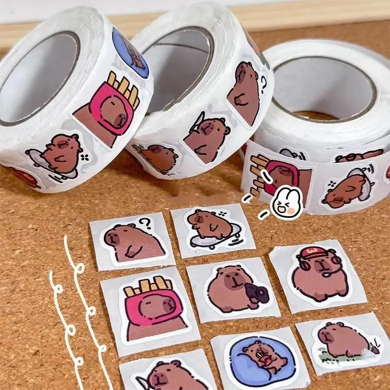 500pcs/Roll Cute Capybara Sticker Waterproof Graffiti Aesthetic Decorative Luggage Laptop Cup Phone Diary Book Kids Stickers Toy