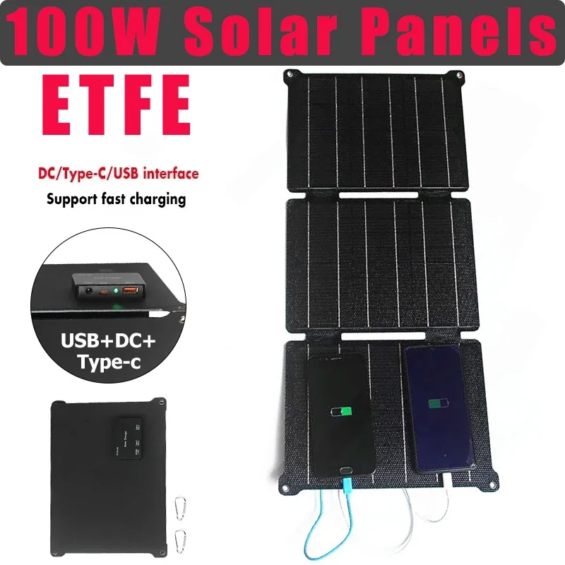 ETFE 21W Fast Charging Panel Pmax. 100W Foldable Solar Panels USB DC Type-C Output Power Bank Chargers for Phone Outdoor Camping