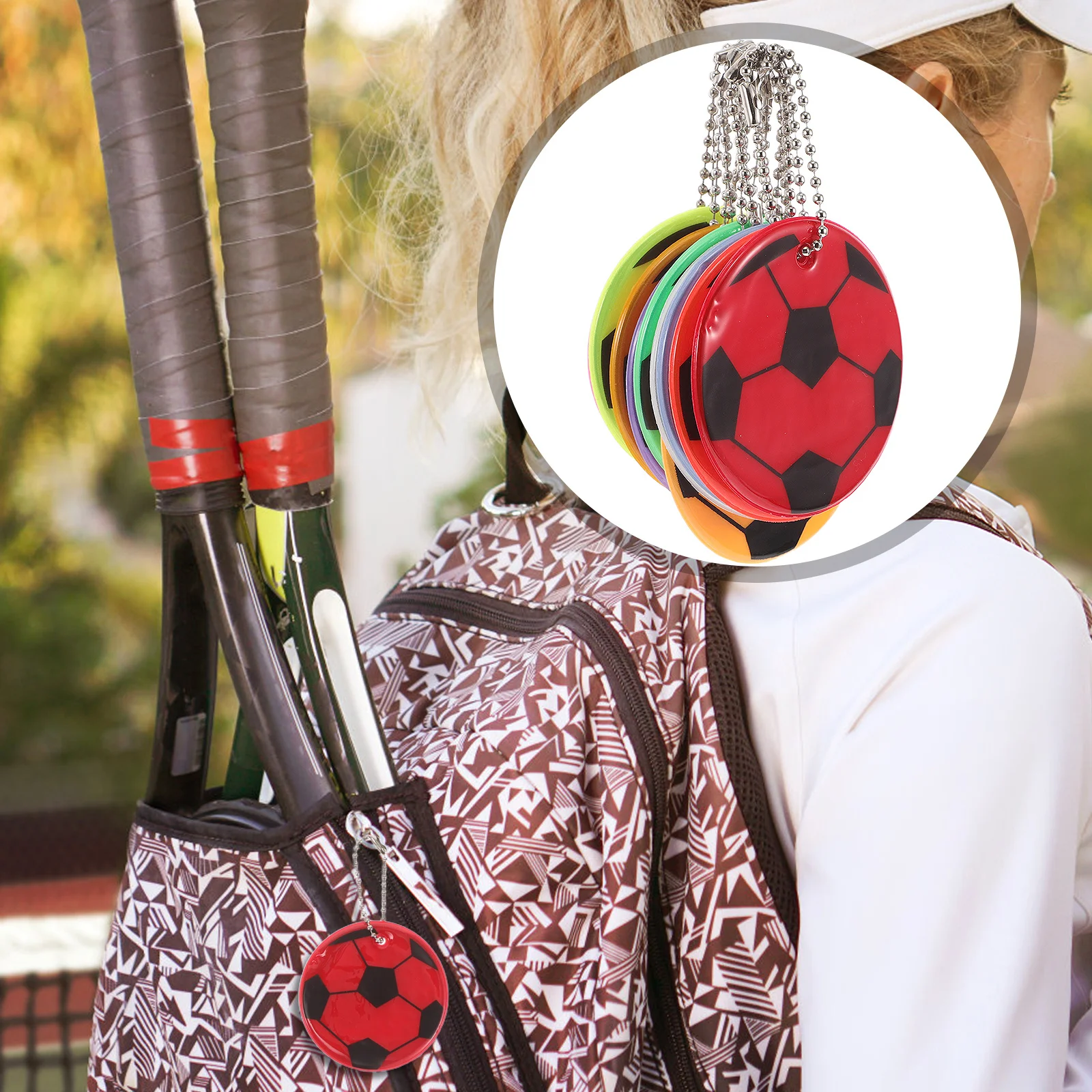 

10Pcs Reflective Soccer Ball Keychain Night Reflector Pendant Backpack Decoration Key Rings for Students Boys Keychain for Boys