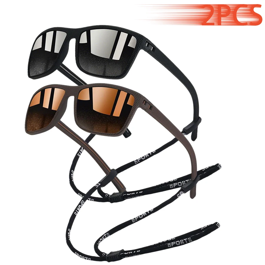 

2 шт. классические солнцезащитные очки с цепочкой, модные красочные полосатые легкие защитные очки для мужчин и женщин, вождение, рыбалка