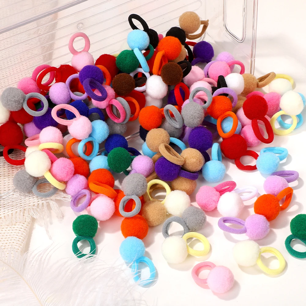 20pcs New Kids Elastic Hair Bands Girls Plush Ball Rubber Band Children Sweets Scrunchie Hair Ties Clip Baby Hair Accessories