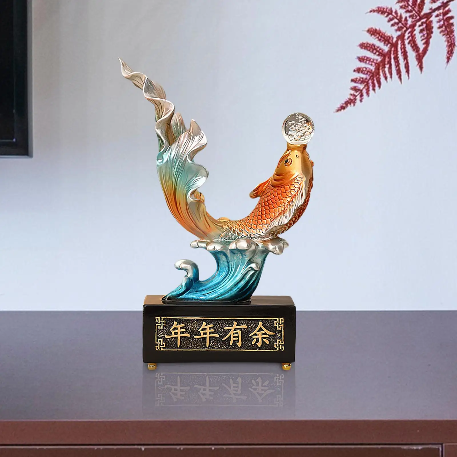 

Feng Shui Carp Sculpture with Waves Tabletop Decor Feng Shui Chinese Carp for Business Opening Shop Collection Cabinet Office