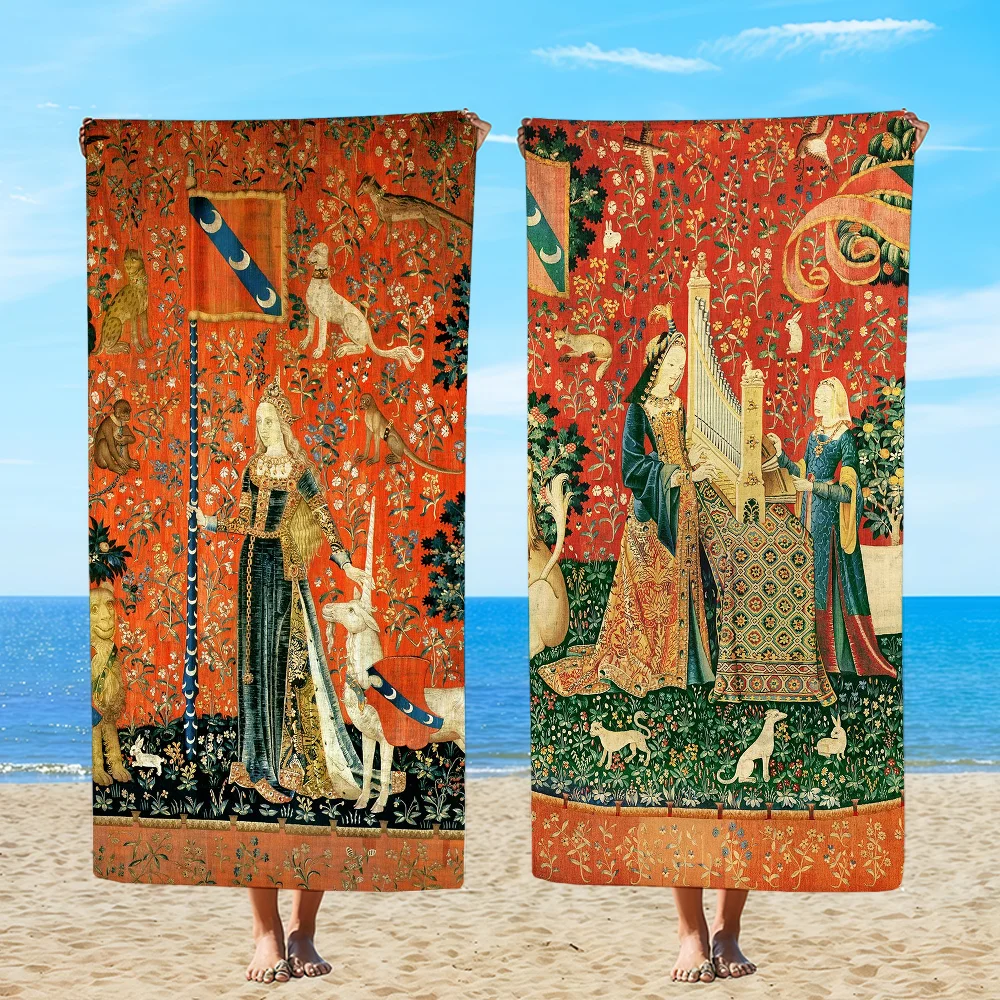 Maiden And Unicorn Medieval Towel Beach Oversized Soft Ultra Absorbent Quick Drying Large Pool Travel Camping Bathroom