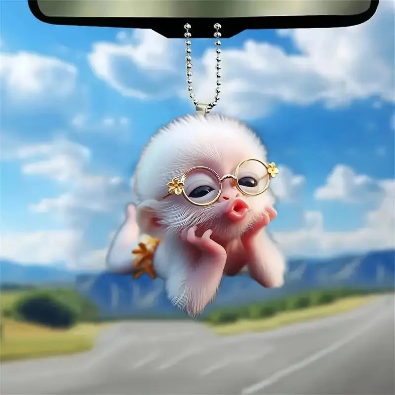 Cute Pouting Monkey Car Decor Pendant Fashionable Funny Auto Accessories Keychain Rearview Glass Charm