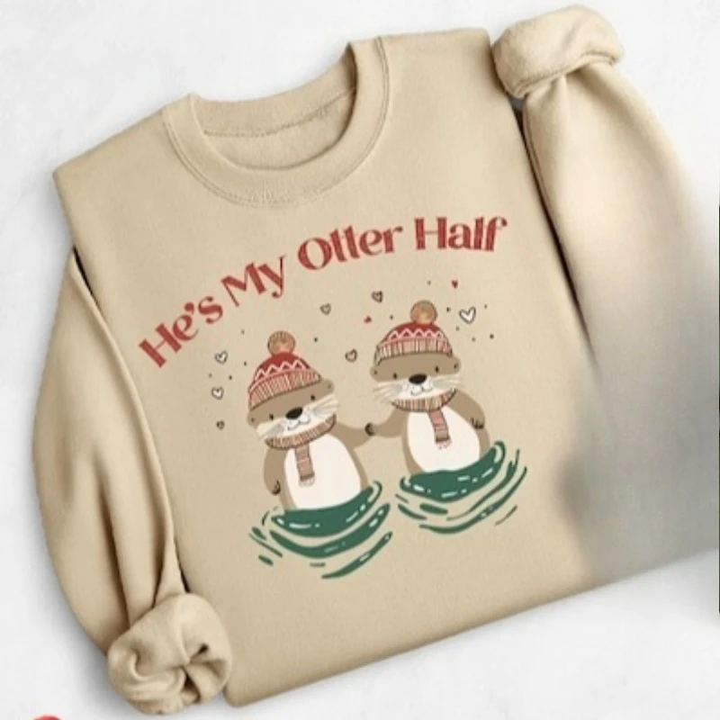 سويت شيرت شتوي للجنسين "He's My Otter Half" لعيد الحب "She's My Otter Half" هدية للأزواج المتطابقة للشركاء #4