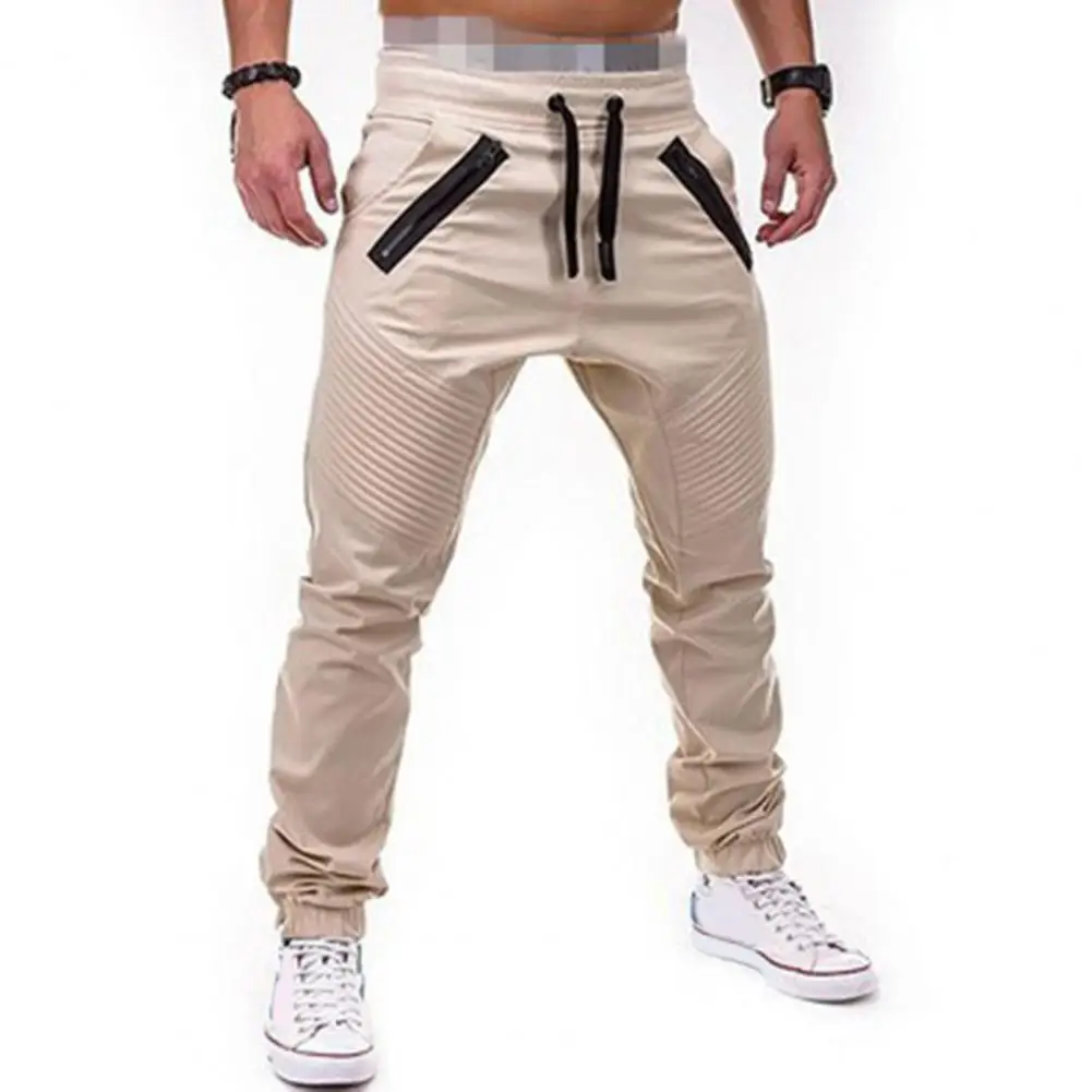 

Jogging Slim Fit Pants Comfortable Men Trousers Solid Color Men's Casual Trousers Elastic Waist Drawstring Design for Spring