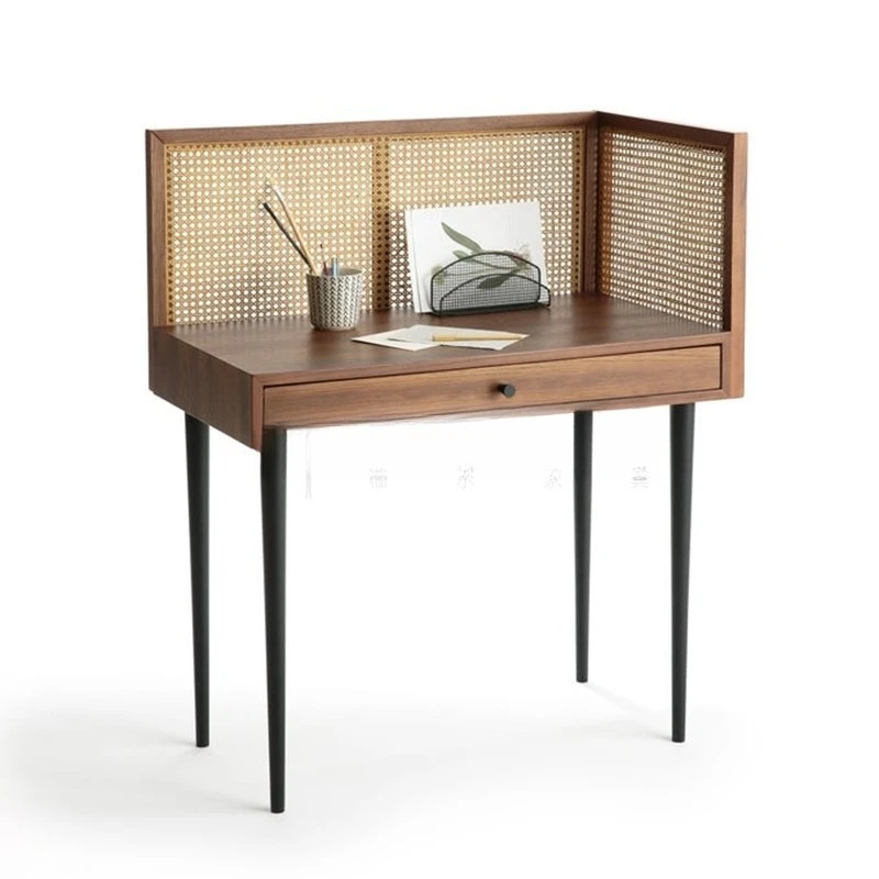 American solid wood rattan desk, retro old desk, bedroom makeup table c