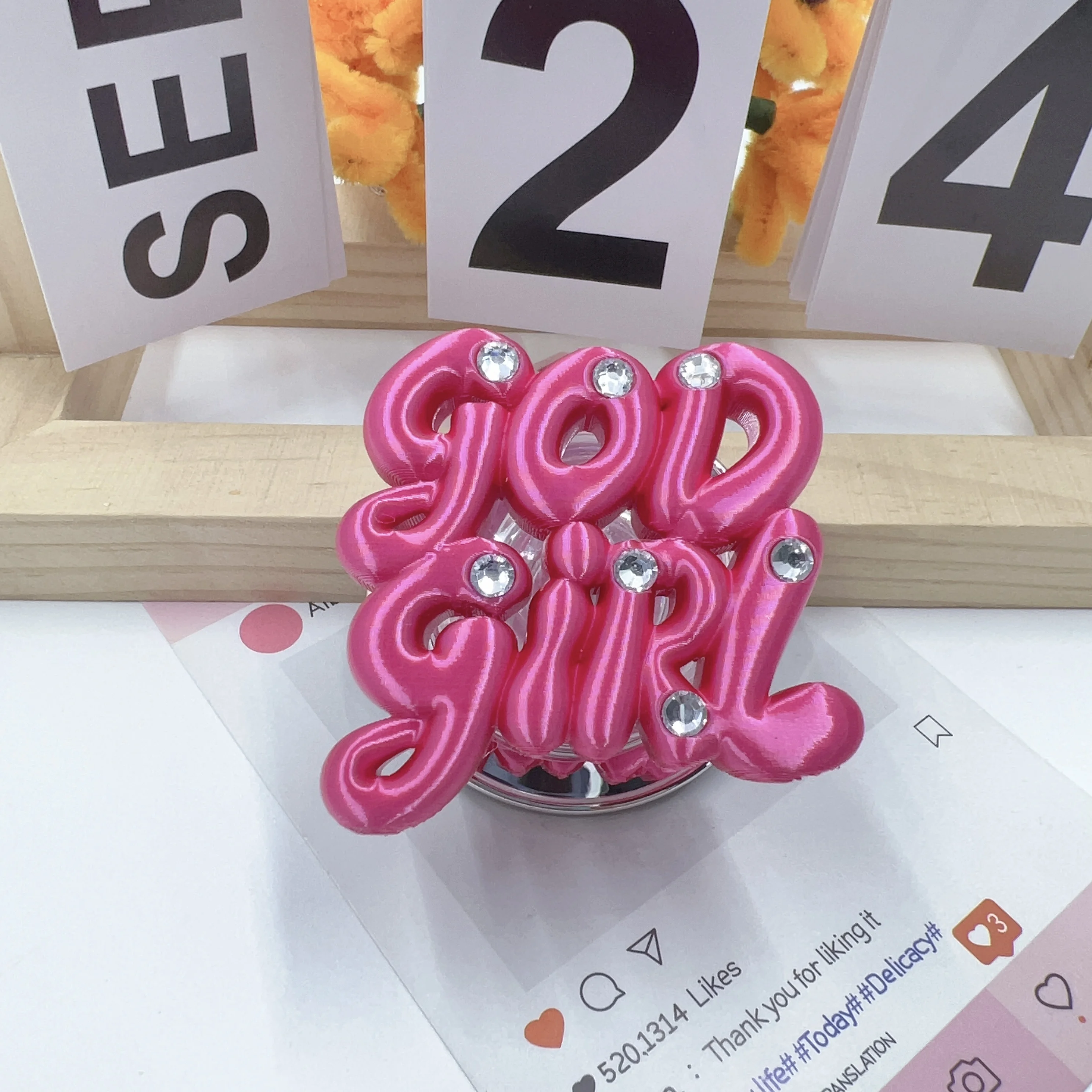 3D Girl Word Bling Rhinestone Magnetic Phone Grip Stand Cute Aesthetic Holder for Magsafe Case Accessory for iPhone Samsung