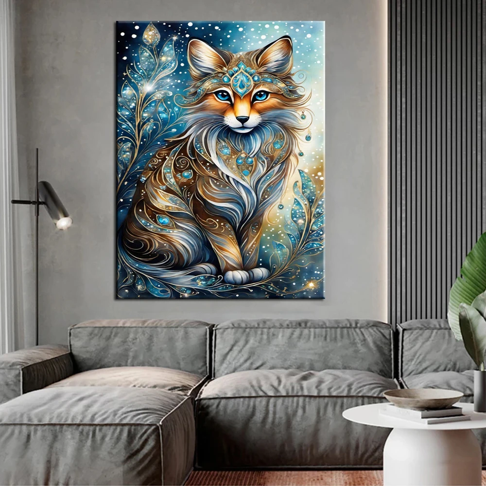 5D Diy Diamond Embroidery Beautiful Foxes and Flowers Diamond Painting Needleworks Cross Stitch Home Decoration J3552