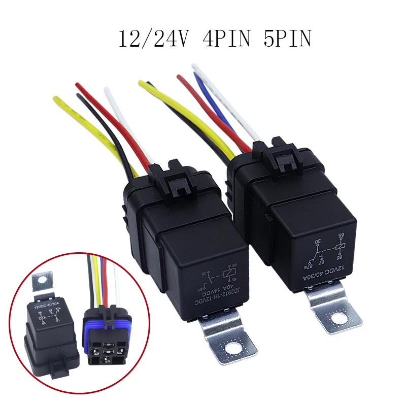 DC12V DC24V 40A Integrated Relay With Wired Socket 4/5 Pin Waterproof Power relay Sealed Connector For Automotive Refitting