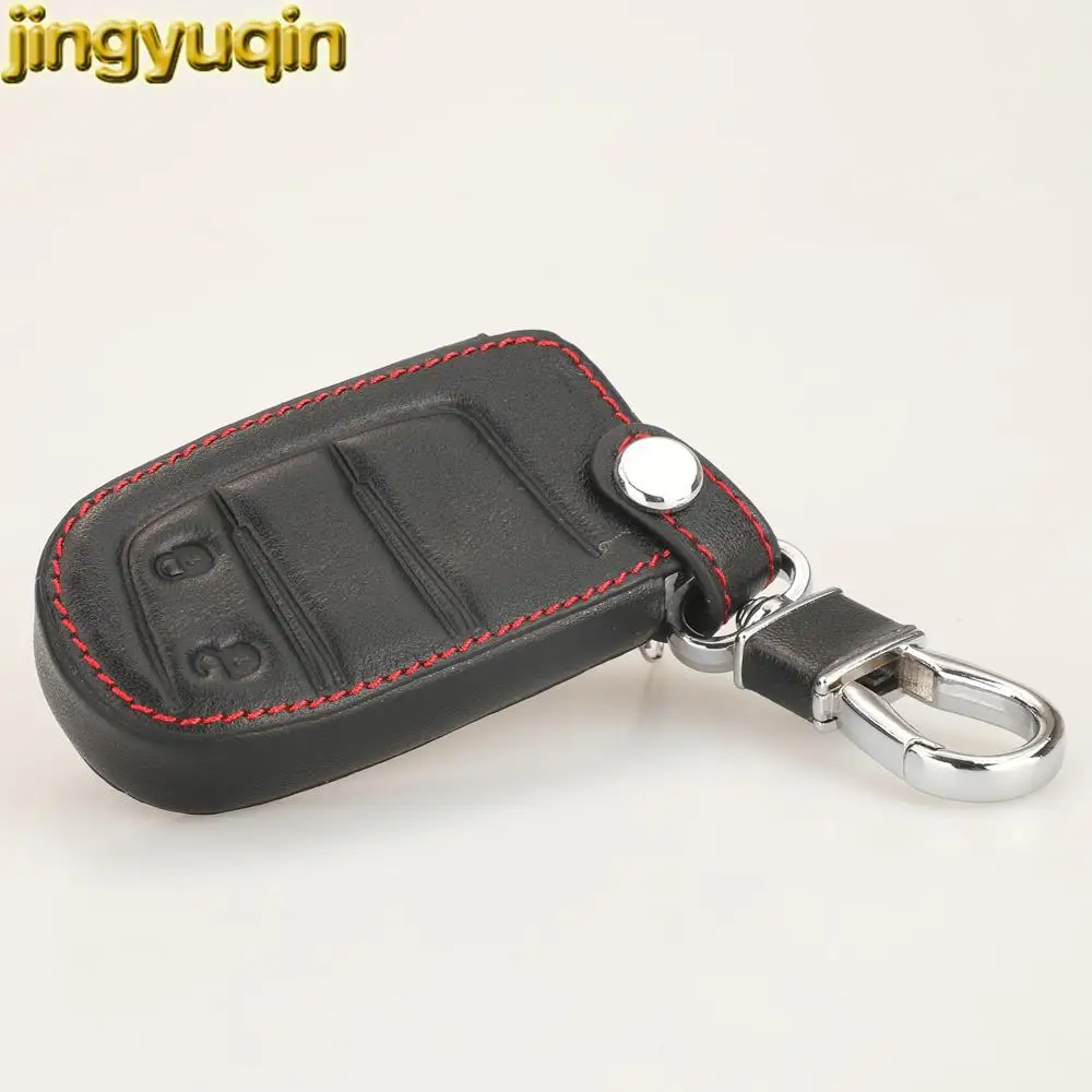 

Jingyuqin 2 Buttons Leather Remote Key Case Cover For Jeep Grand Cherokee Dodge Ram 1500 Journey Dart Challenger Durango Fiat