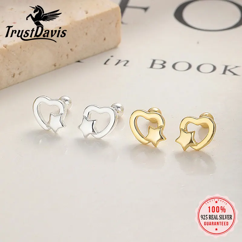 

Trustdavis настоящее серебро 925 пробы модные серьги-гвоздики с крестом в форме сердца и звезды для женщин, свадебная вечеринка, изысканные ювелирные изделия S925 DZ1708