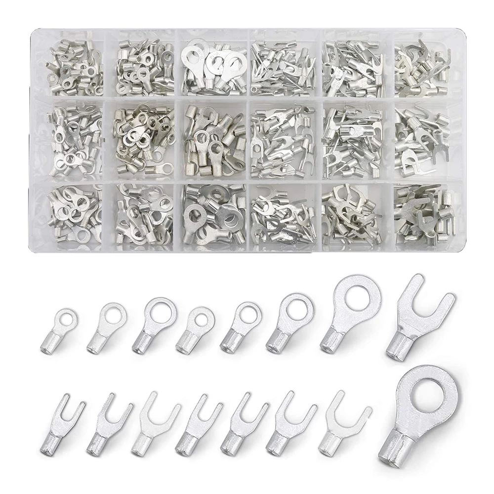 

420pcs Non-Insulated Ring Terminals & Fork Connector Kit 22-10 Gauge Wire Lugs Battery Cable Terminals Wire Crimp Connectors