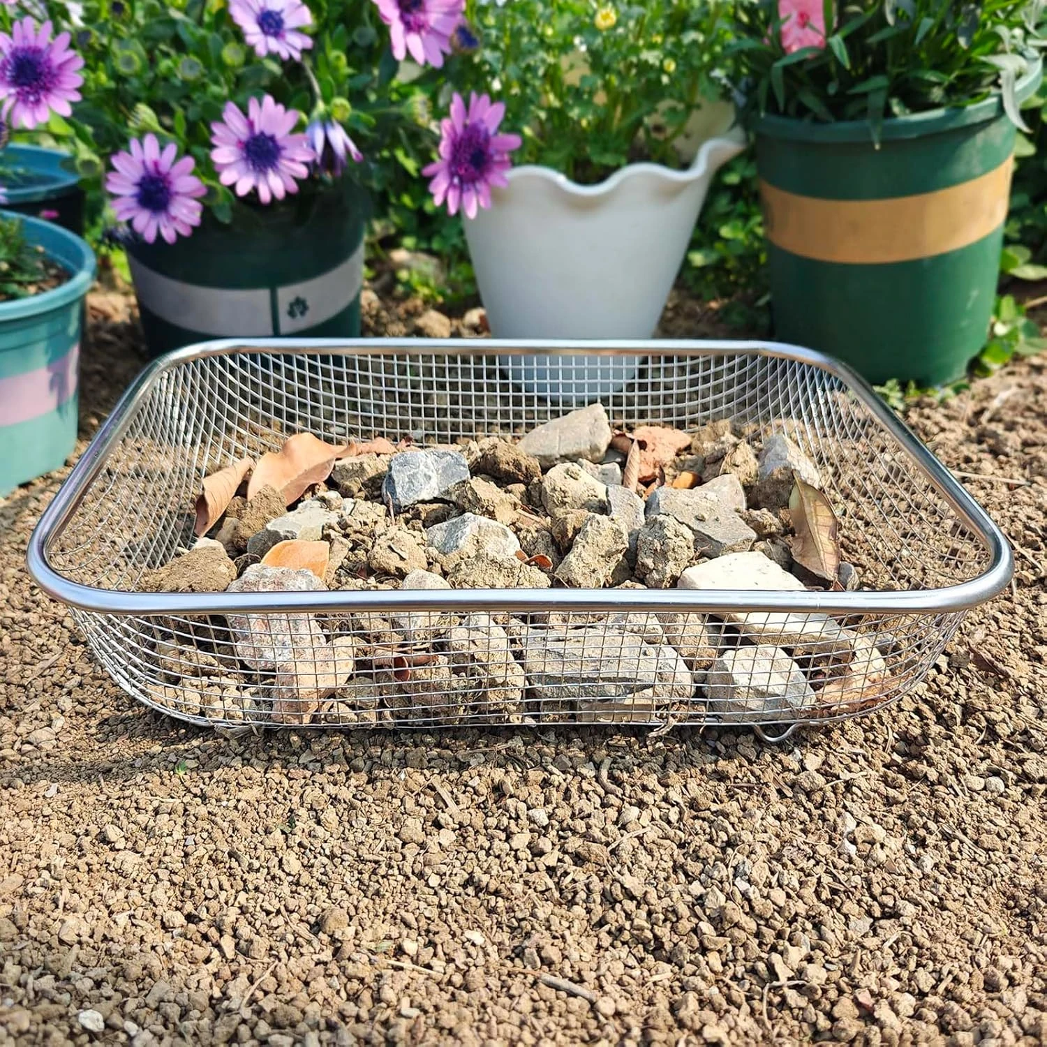 الرمال التربة السماد المغربل حديقة أداة المغربل التربة عالية الكفاءة غربال المغربل بوتينغ مغرفة مجرفة صغيرة أدوات يدوية معدنية #5