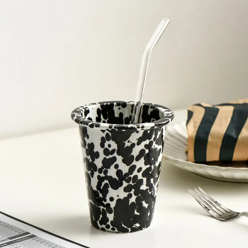 Retro Ceramic Coffee Mug, Breakfast Mug, Milk Cup, Ink Splash Design, Pen Holder, Storage, Bathroom Rinse Cup, Home Decoration