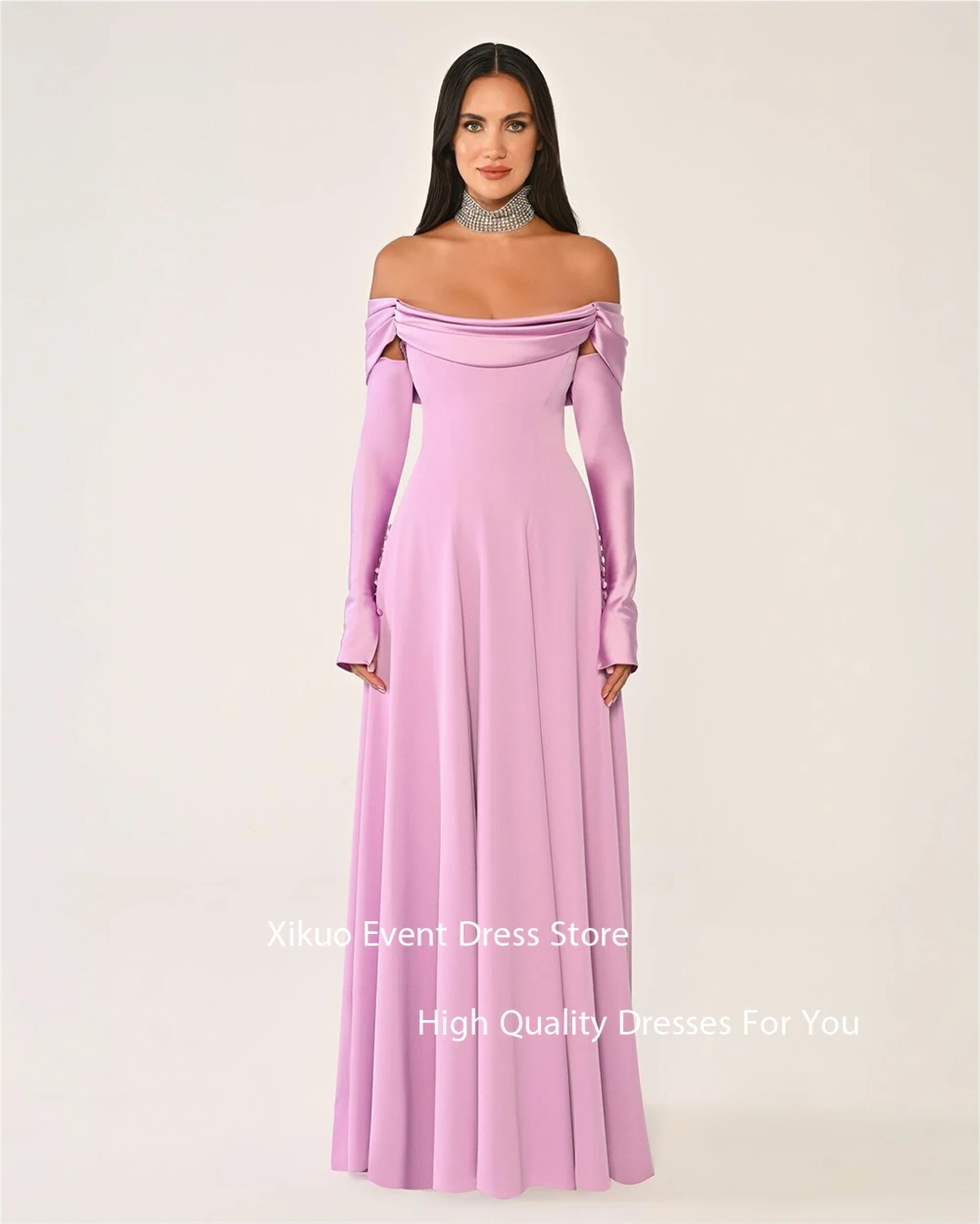 فساتين سهرة Xikuo رشيقة من الساتان الأحمر على شكل حرف A قبالة الكتف رداء كوكتيل نسائي بأكمام طويلة فساتين حفلات مطوية حسب الطلب