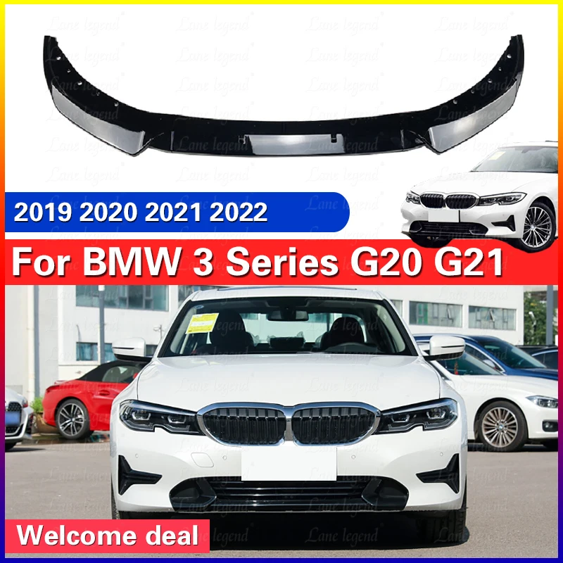 Gloss Black Car Front Bumper Splitter Lip Tail Spoiler Diffuser Guard Protector Kit For BMW 3 Series G20 G21 320i 325i 2019-2022