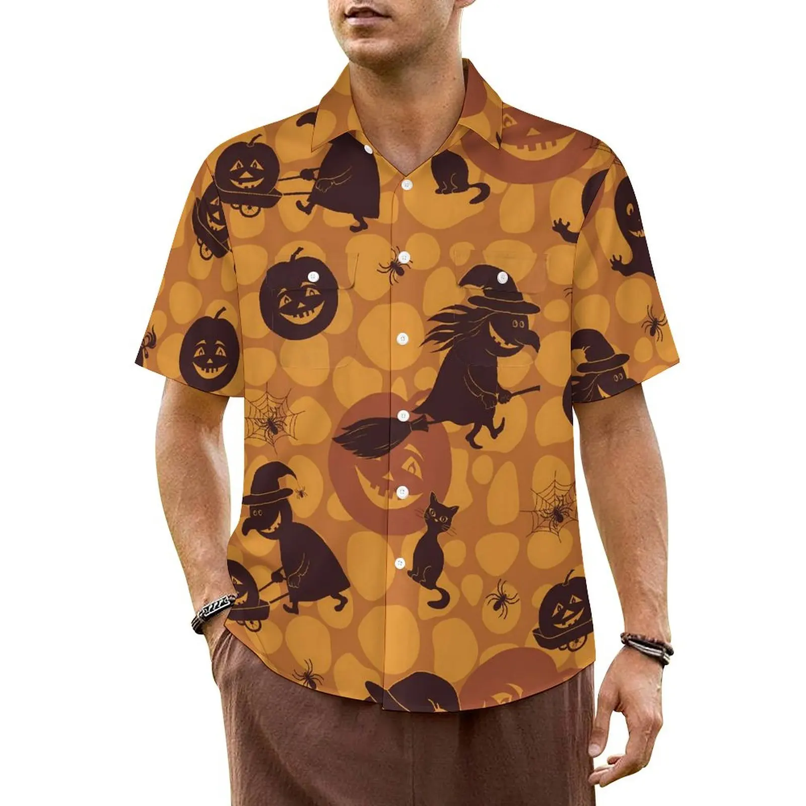 

Hawaiian Shirt Beach Happy Haunts Blouses Halloween Symbols Vintage Casual Shirts Man Short Sleeves Korean Fashion Oversized Top