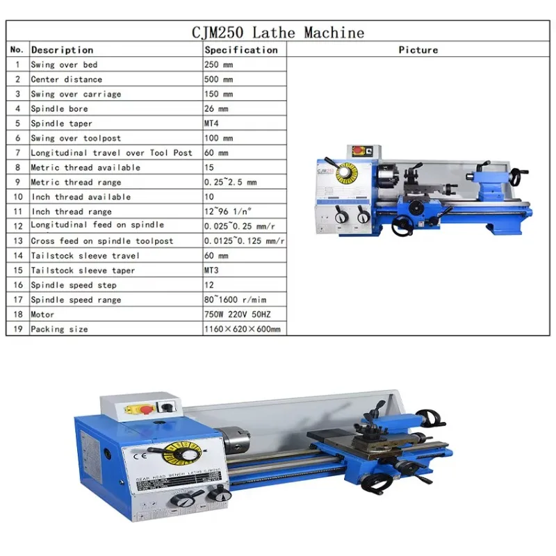 CJM250  mini cheap bench top metal worker lathe machine