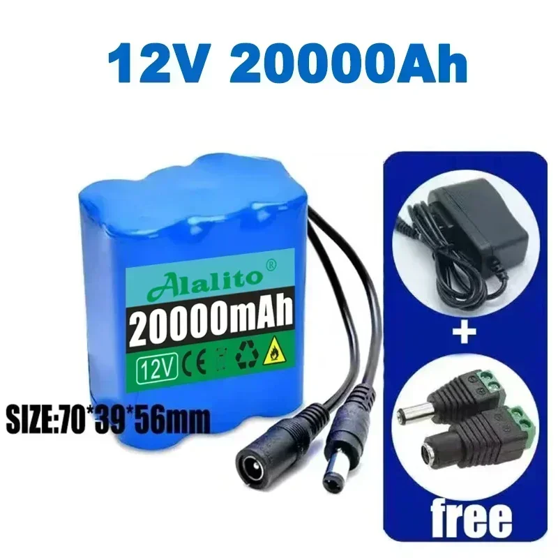 New Portable Super Battery Rechargeable Lithium Ion Battery 12V 20Ah-50Ah Pack Capacity DC 12.6v10Ah CCTV Cam Monitor+Charger