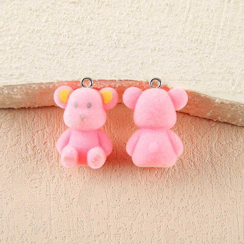 30pcs Flocked dolls Resin Charms Colorful cute Bear Pendant for Bag Keychain Earring Necklace DIY Crafts Jewelry Make fittings